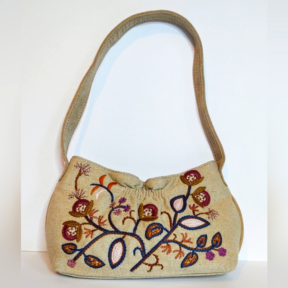 Forever by Fossil Vtg Canvas Embroidery Mini Purse